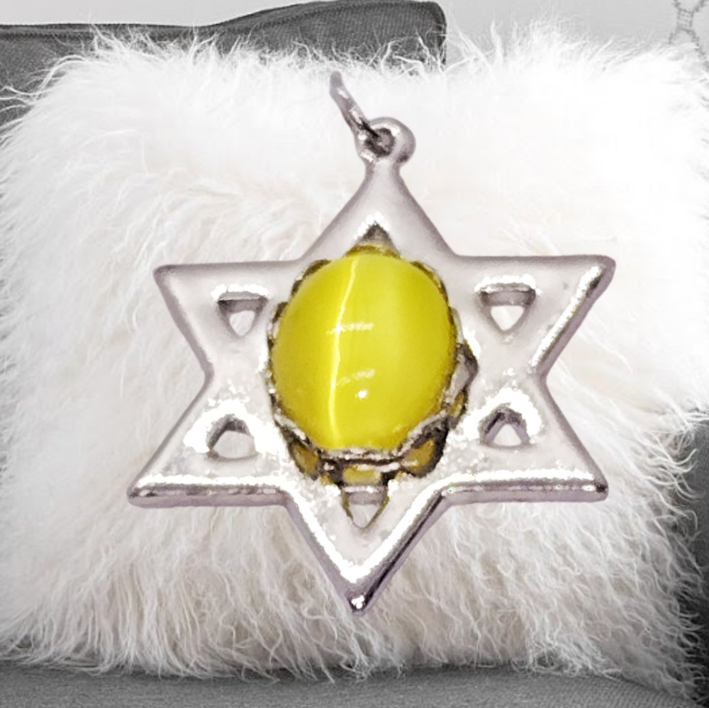 Genuine Cat's Eye Star Of David Pendant